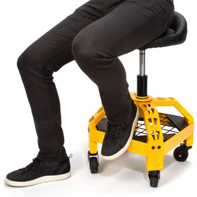 Dewalt Adjustable Shop Stool Heavy Duty Rolling Chair with Storage Rack