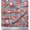 thumbnail image 1 of Soimoi Cotton Jersey Fabric Skull & Begonia Floral Printed Fabric 1 Yard 58 Inch Wide, 1 of 3