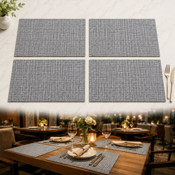 Rongsi Heat Resistant Placemat, PVC Non-Slip, Washable Vinyl, 4-Pack, Gray