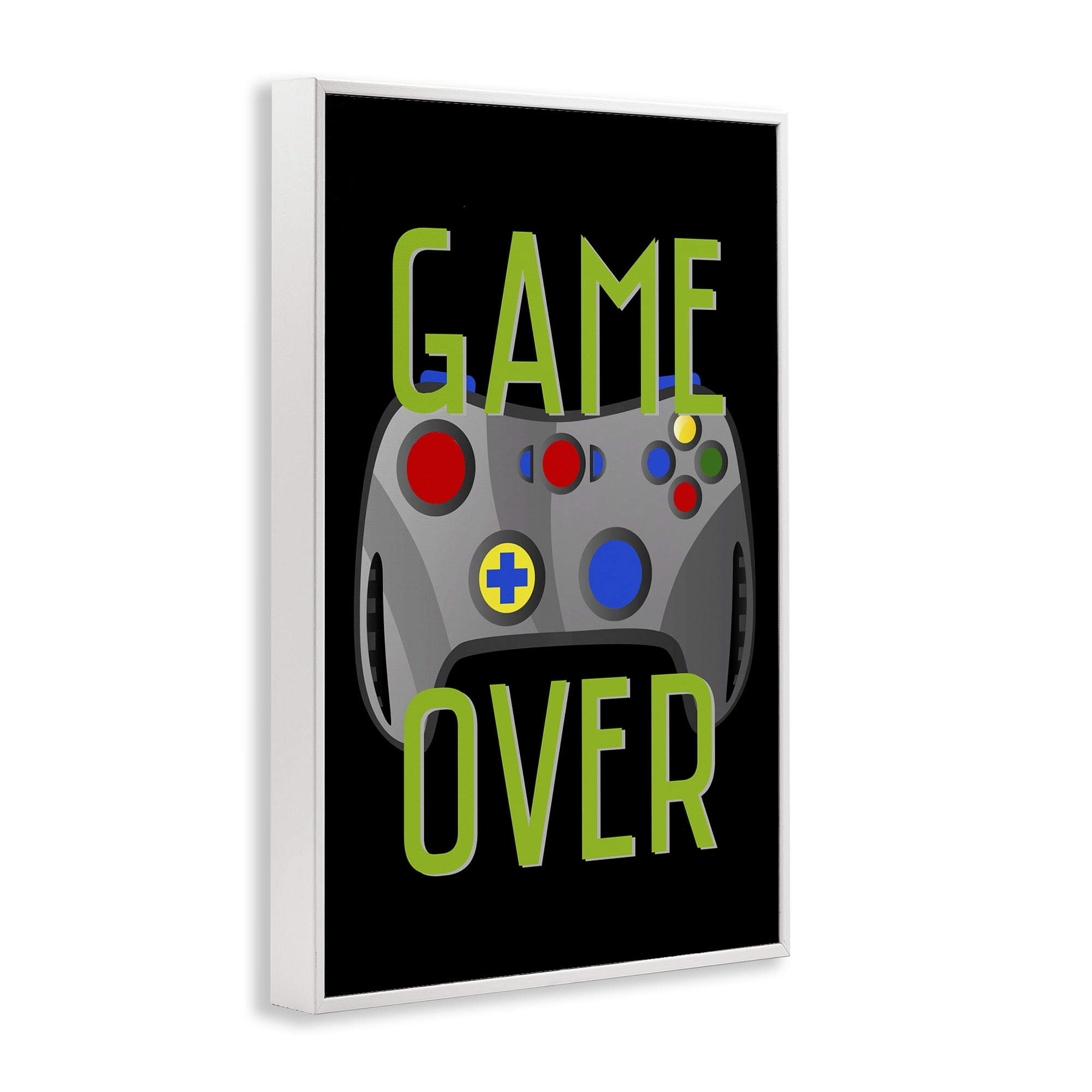 Stupell Industries Game Over with Controller Typography Painting White Framed Art Print Wall Art, 12 x 18