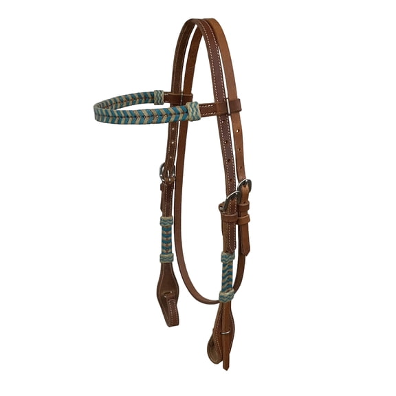 Showman Argentina Cow Leather Browband Headstall w/ Teal Rawhide Accents