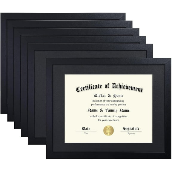 ELSKER&HOME 11x14 Diploma Frame 6 Pack, Diploma Frames 8.5x11 with Black Mat or 11x14 Document Frame without Mat,Multipack College Certificate/Degree Frames for wall,Set of 6