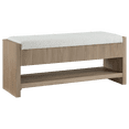 thumbnail image 1 of Bouclair Fluted Oak Wood and Bouclé Upholstered Storage Bench with Shelf, 1 of 5