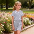 thumbnail image 6 of CYRBOKO Girls Outfit Sets, Short Sleeve Elastic Waist Tops and Shorts Summer Casual Loungewear Two-piece Sets Gray Size 7-8 T, 6 of 8
