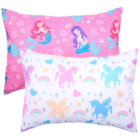 JISEN Rainbow Unicorn and Pink Mermaid Polyester Pillowcases, (2 Count)