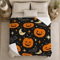 thumbnail image 5 of Cheerful Whimsical Halloween Pattern Pumpkins Bats Moons, Festive Halloween Scene, Warm Flannel Blanket for Living Room and Family Room, Art Lovers Halloween Gift, Festive Home Decor, 5 of 9