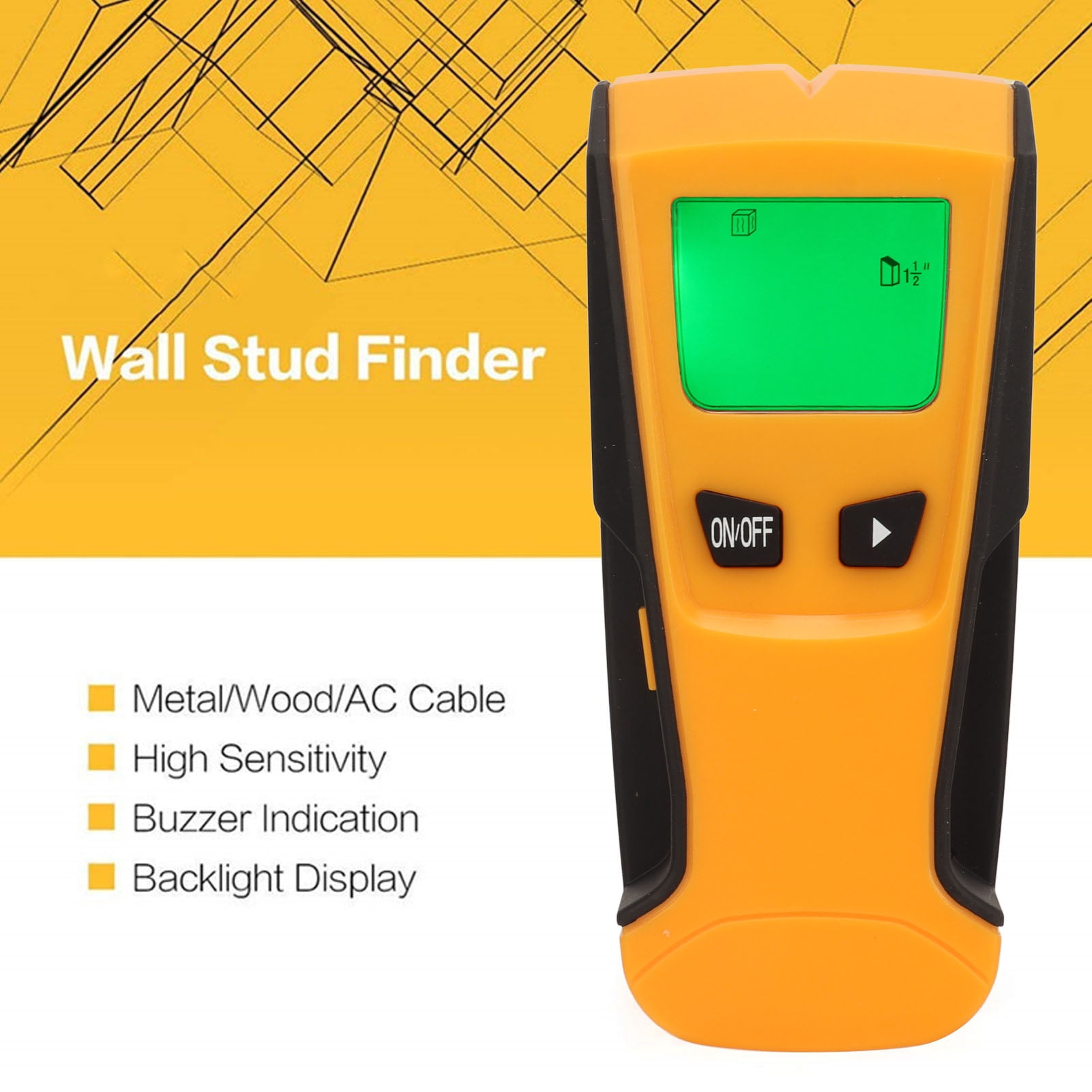 BOKYAN Wall Scanner LCD Green Backlit Screen Cordless Highly Accurate Stud Finder with Intelligent Microprocessor Chip for Metal Wood 6.1 inches / 15.4 cm