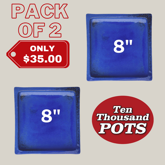 Square | Falling Blue Ceramic Plant Saucer | High Fired Ecofriendly Clay - Sizes 8"-15" - FREE SHIPPING (8"W-PACKOF2, FallingBlue, HighFiredCeramicClay)