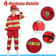 8Pcs Red Kids Fireman Costume Dress-up Set Pretend Role Play Firefighter Realistic Outfit Kit Gift Toys for Boys 3-6 Years Toddler Birthday Christmas Present