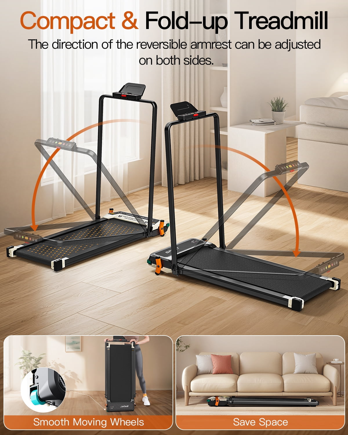 Treadmill with  5Level Auto Incline - Dual-Sided  Treadmill with Foot Massage, 2.5HP Multiple Control Options & Data Panels , 330 lb Capacity for Holiday gift