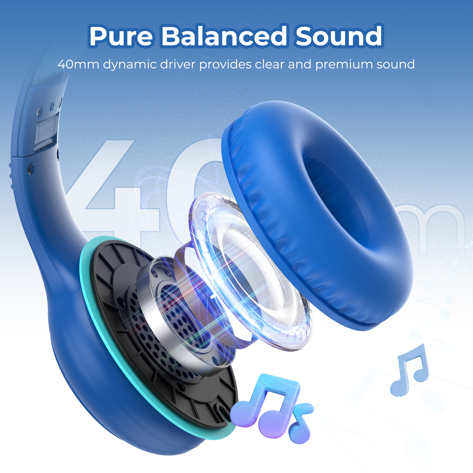 Seenda Kids Foldable Wired Over-Ear Headphones, Blue photo 4