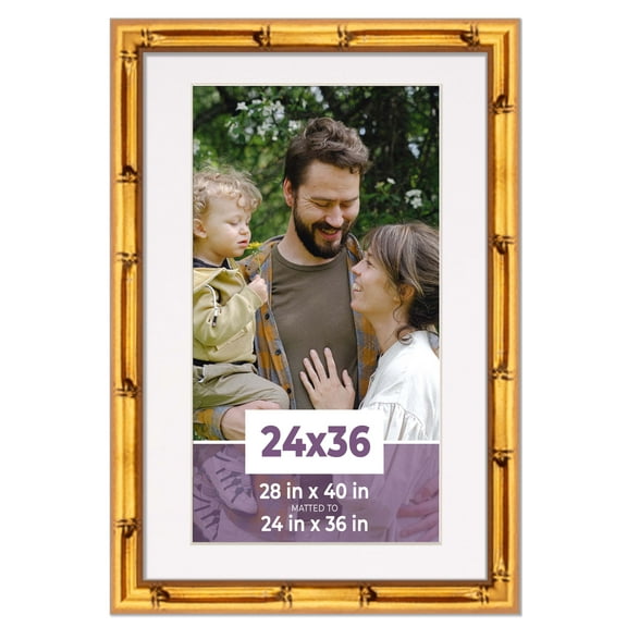 24x36 Frame Gold Bamboo With White Picture Mat For 24x36 Photo - Gold Bamboo 28x40 Frame To Display