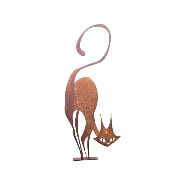 Escultura decorativa de estaca de metal con silueta de gato para jardín, decoración de Halloween para exteriores, adornos para césped