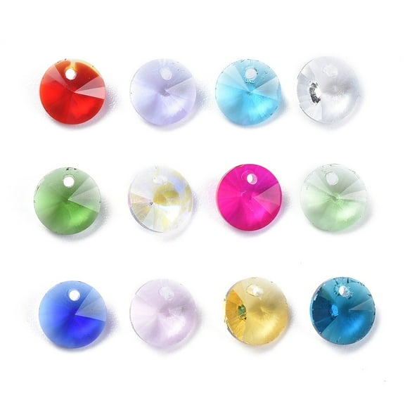 1Box 180Pcs 12 Colors Birthstone Charms Glass Charms Faceted Cone Rivoli Rhinestone Mixed Color 8x4mm Hole: 1~1.2mm 15pcs/color 180pcs/box