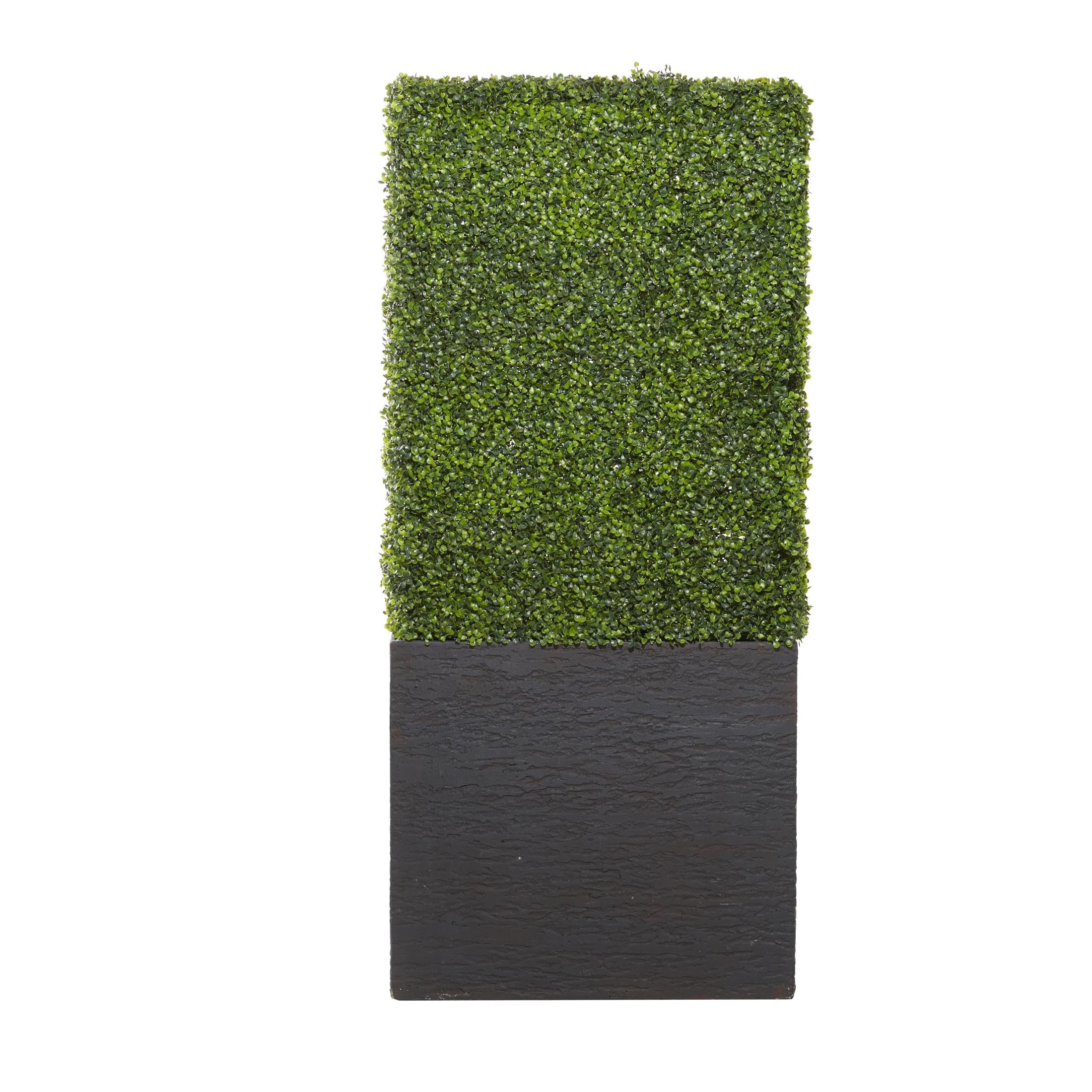 DecMode 66" Tall Boxwood Hedge Artificial Topiary in Realistic Leaves and Black Cement Planter Box