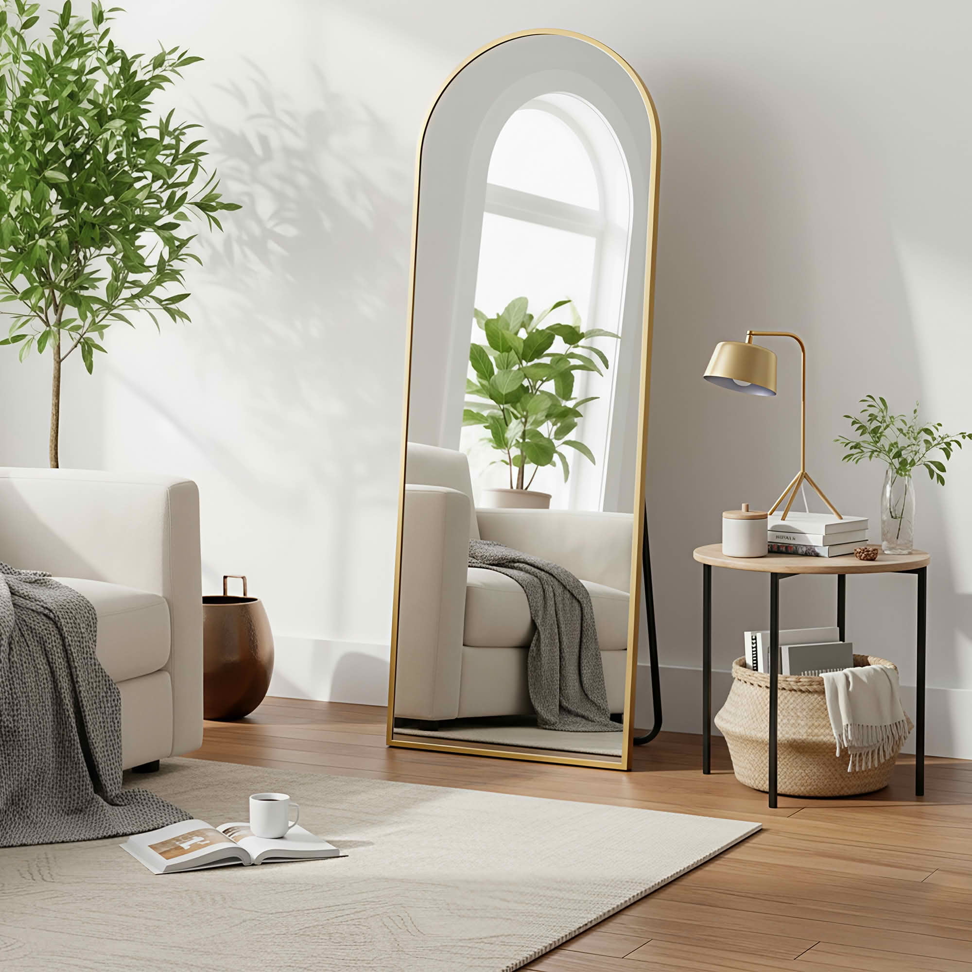 MAYEERTY 64x21in Aluminum Full-Length Mirror, Arch Shape Tempered Glass With Stand, Gold