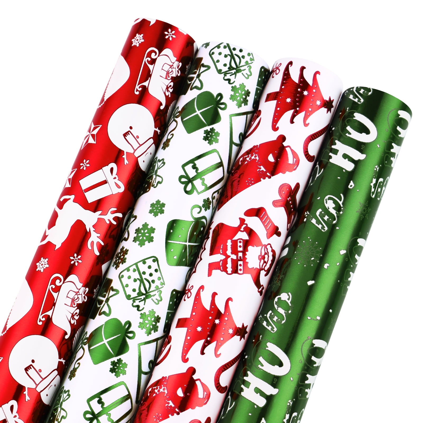 OUNONA 4pcs Christmas Foil Wrapping Paper Fashion Festive Patterned