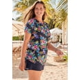 thumbnail image 4 of Swim 365 Women's Plus Size Split-Neck Short-Sleeve Swim Tee With Built-In Bra, 4 of 6