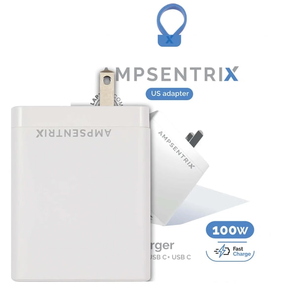 AmpSentrix - 4 Plug - 100W USB Type C And USB Type A Wall Power Adapter