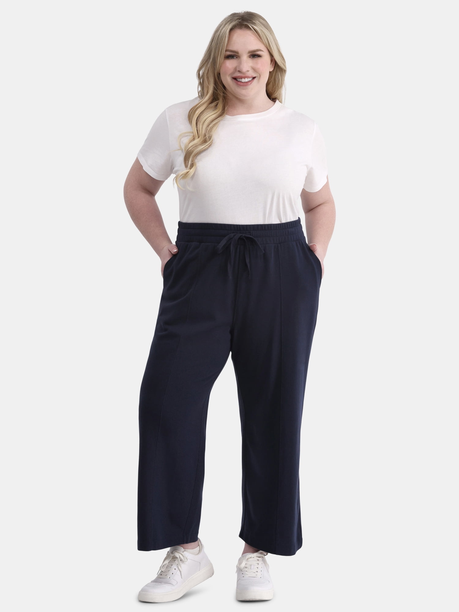 Terra & Sky Women’s Plus Size Cropped Knit Pants, 25" Inseam, Sizes 0X-4X
