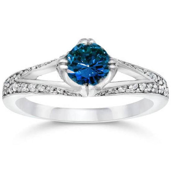 Pompeii 1 1/6ct Vintage Treated Blue Diamond Pave Engagement Ring White Gold (G/H,I2/I3)