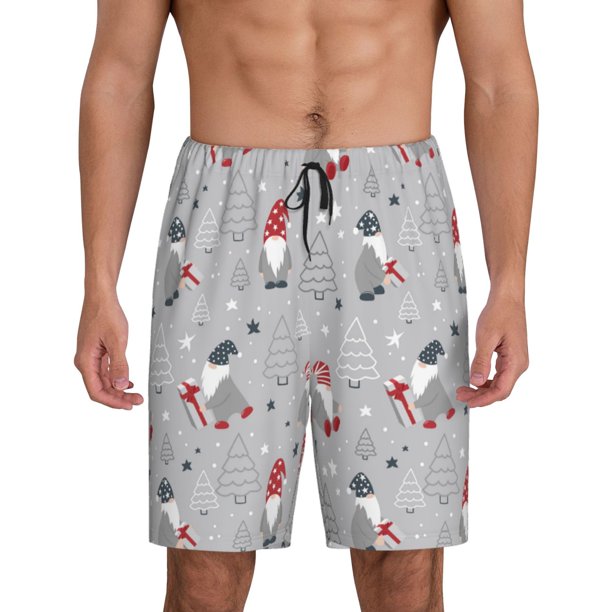 Balery Santa with Gifts Pantalones cortos de pijama de punto de algodón para hombre con cinturilla y bolsillos-Medium