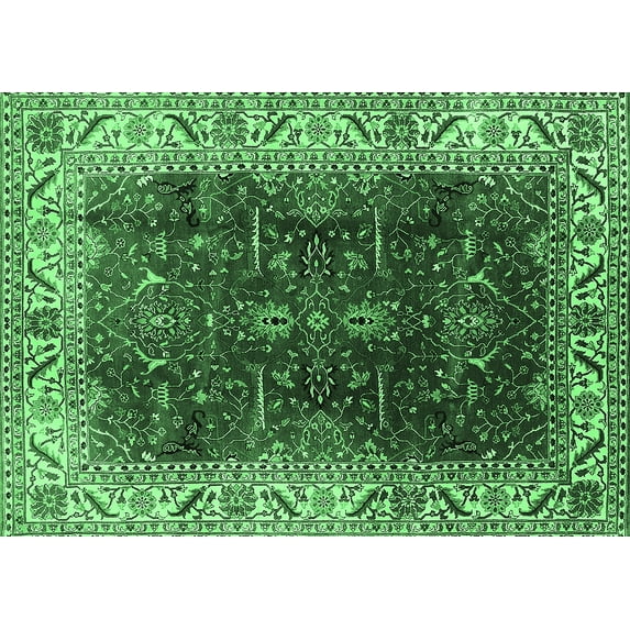Ahgly Company Indoor Rectangle Oriental Emerald Green Industrial Area Rugs, 2' x 5'