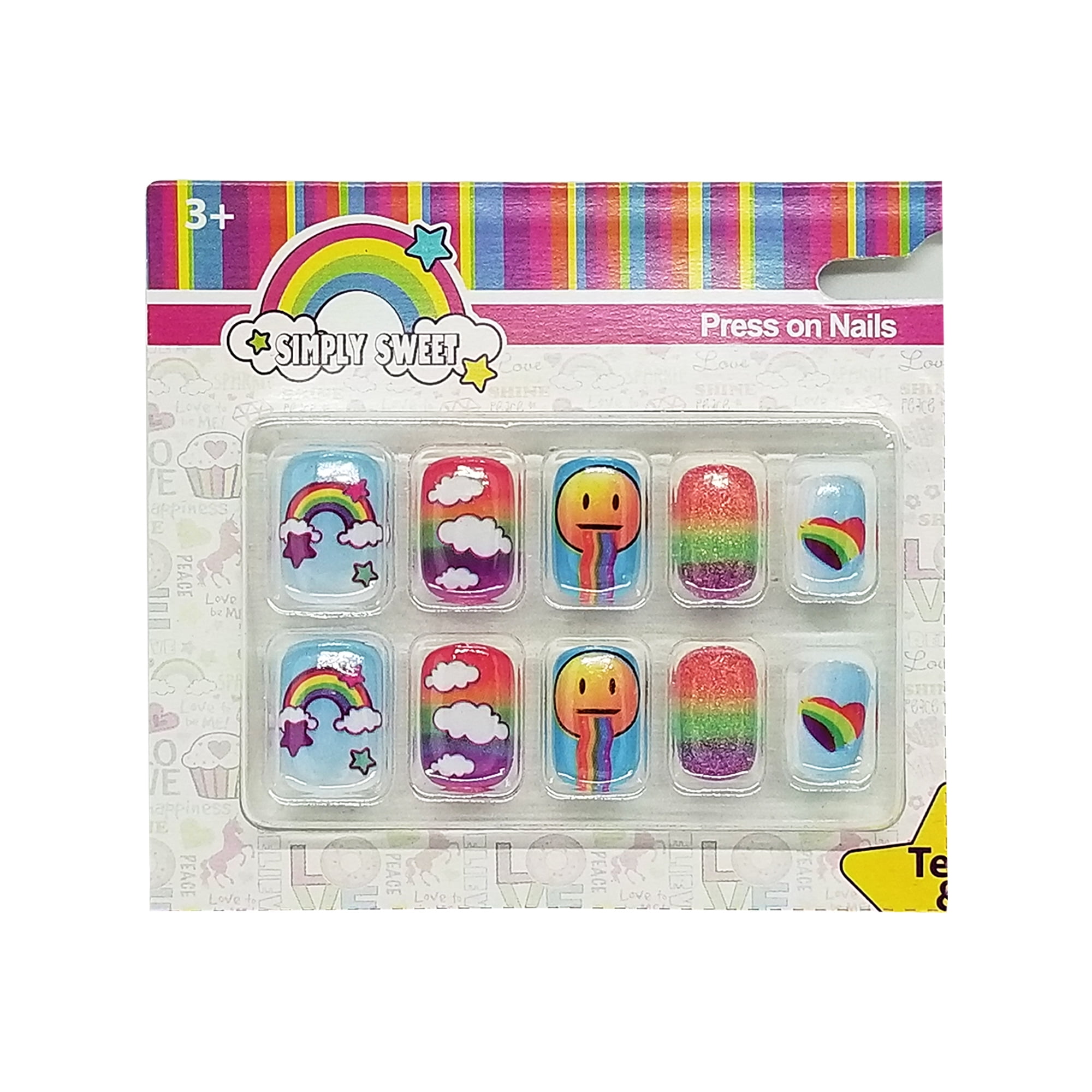 (2 pack) Faux Nails 10 piece set, Mutli Designs, 4 Pack, Simply Sweet
