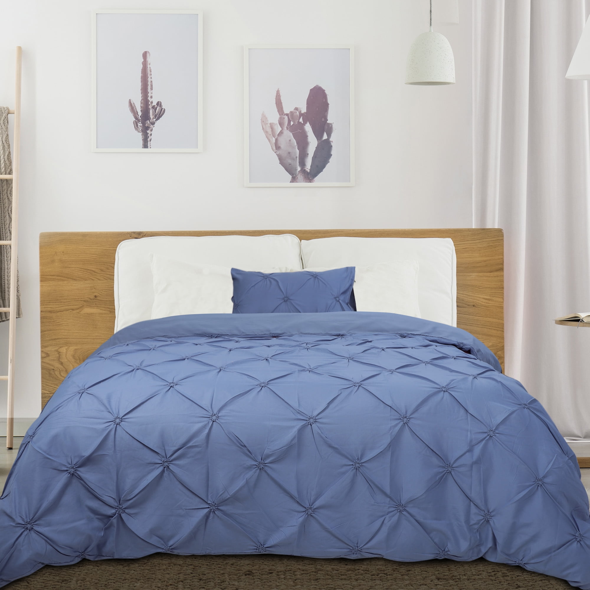 PiccoCasa Pinch Pintuck 2Pcs Polyester Duvet Cover Set Twin, Blue (1