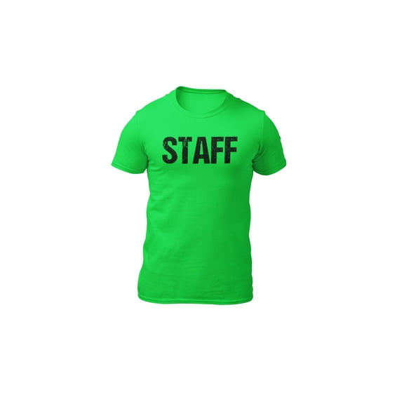 Neon Green Staff T-Shirt Front & Back Print Mens Event Shirt Tee XL