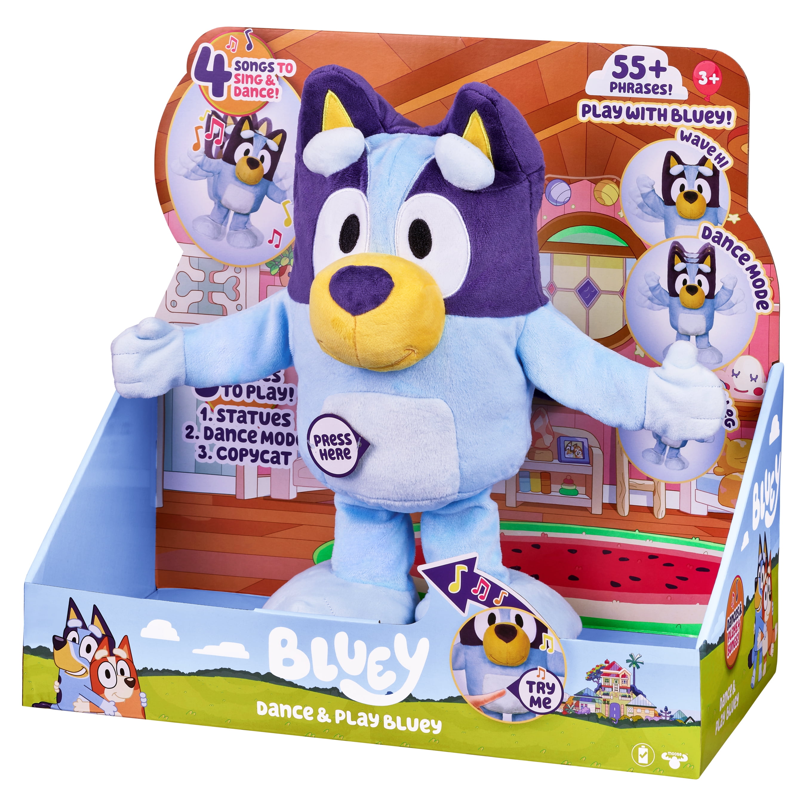 Bluey, Dance and Play 14 inch Animated Plush with Phrases and Songs, Preschool, Ages 3+