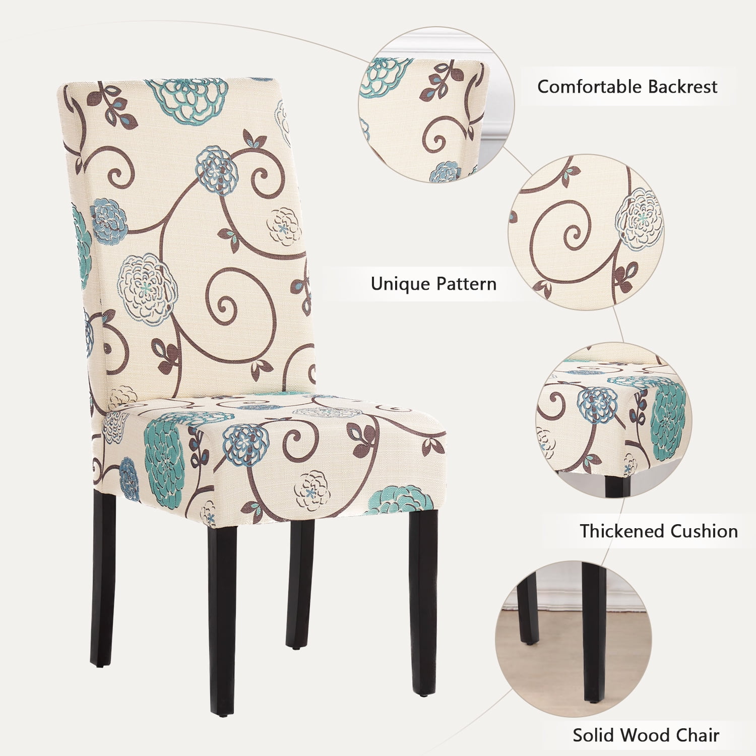 Kadyn Contemporary Upholstered Dining Chairs, Set of 2, Modern Kitchen Chair for Dinning Room, Fabric Kitchen Chair with Wood Legs, white&blue Kadyn Contemporary Upholstered Dining Chairs, Set of 2, Modern Kitchen Chair for Dinning Room, Fabric Kitchen Chair with Wood Legs, white&blue