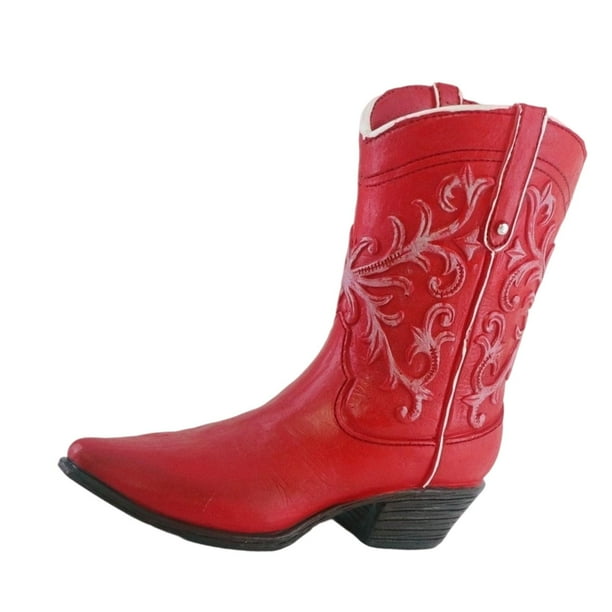 Jarrón de resina con forma de bota de vaquera, centro de mesa coleccionable, florero con forma de bota Rojo