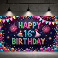 thumbnail image 6 of Yatrandify Colorful Design Happy Birthday Banner Neon Style Sixteenth Birthday Party Decoration for Birthday Party Celebration Event, 6 of 7