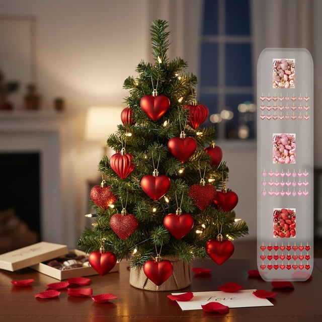 Set de adornos de plástico con corazones para San Valentín, decoraciones románticas colgantes para fiestas, bodas y árboles de Navidad