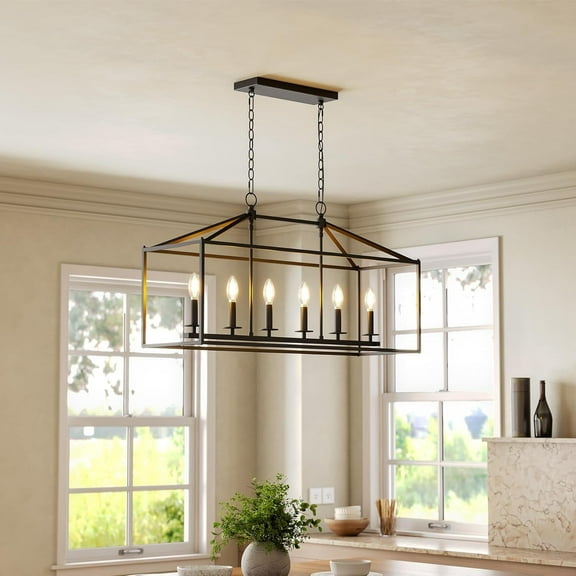 Fnova Dining Room Light Fixtures Over Table, 6-Light Candle Holder Island Pendant Lighting with Adjustable Iron Chain, Black