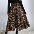 thumbnail image 2 of Skirt Leopard Print Ruffle Design Stylish Casual Elastic High Waist Women Midi Skirt Brown M, 2 of 6