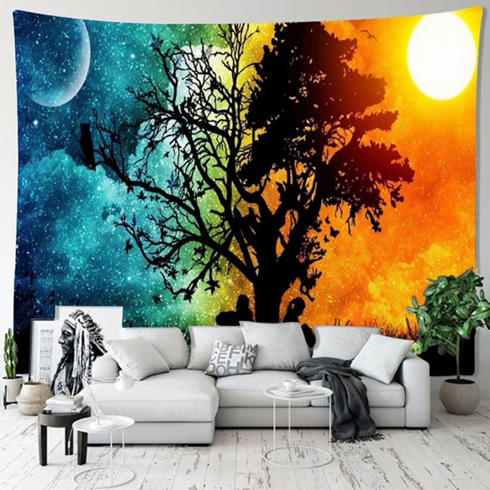 Night Moon and Cactus Painted Tapestry New Room Bedspread Wall Hanging Tapestry 