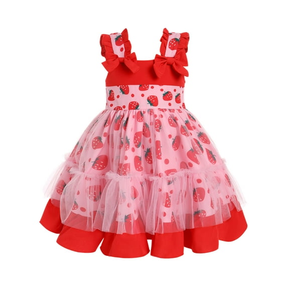 IWEMEK Little Girls Dress Strawberry Cute Mesh Tutu Sleeveless Bowknot Fairy Dresses Polka Dot Princess Sundress 2025