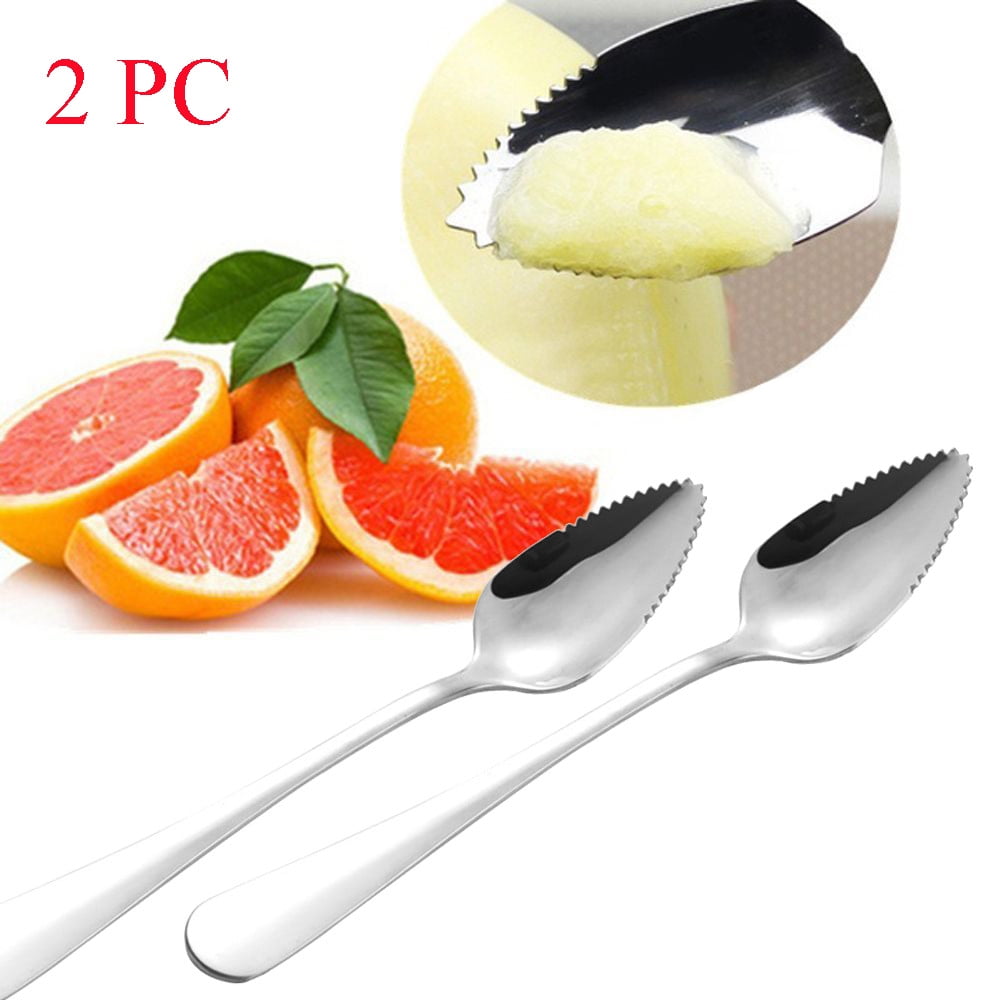 Oulensy 2pcs Thick Smooth Stainless Steel Grapefruit Spoon Dessert Spoon Serrated Cut Fruit Kitchen Gadget Cooking Tools 