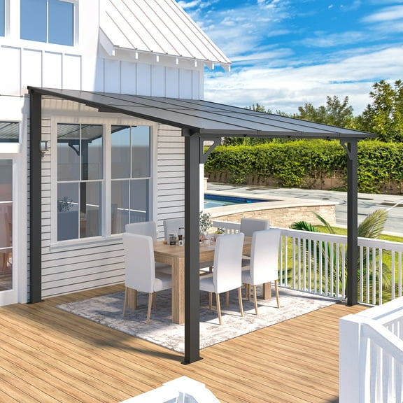 YODOLLA Pavillon à Toit Rigide 8 Pieds x 8 Pieds Pergola Extérieure en Aluminium pour Jardin, Patio, Cour Arrière - Noir
