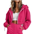 thumbnail image 3 of CFLVAEK Cropped Hoodies for Women Casual Full Zip Up Sweatshirt Drop Shoulder Long Sleeve Workout Hooded Sweatshirts with Pockets Hot Pink L, 3 of 8