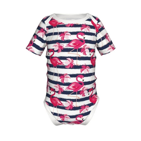

Yiaed Dark Blue Stripes and Flamingos Print Infant Climbing Short Sleeve Onesie One-Piece Baby Bodysuit Clothes 0-12 Months -12 Months