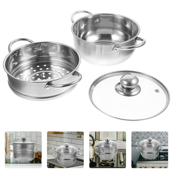 UEETEK 1Pc Stainless Steel Steamer Pot for Home Induction Cooker with Large Capacity