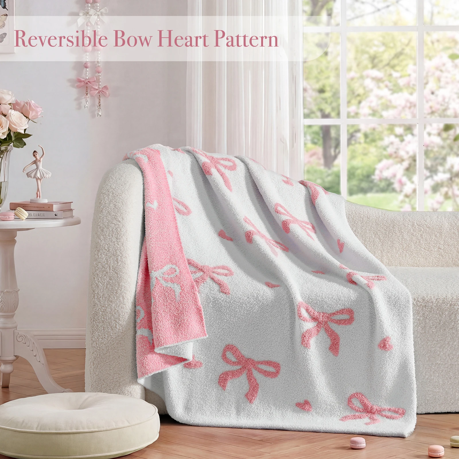 Catami Soft 3D Reversible Throw Blanket,Pink Bow,50*60