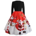 thumbnail image 4 of Pisexur Robe de Noël pour Femmes, Robe Mince à Imprimé avec Empiècements, Robe à Manches Longues à Col Rond, Robe d'Invitée de Mariage pour Femmes, Robe Évasée pour Fête de Noël, 4 of 6