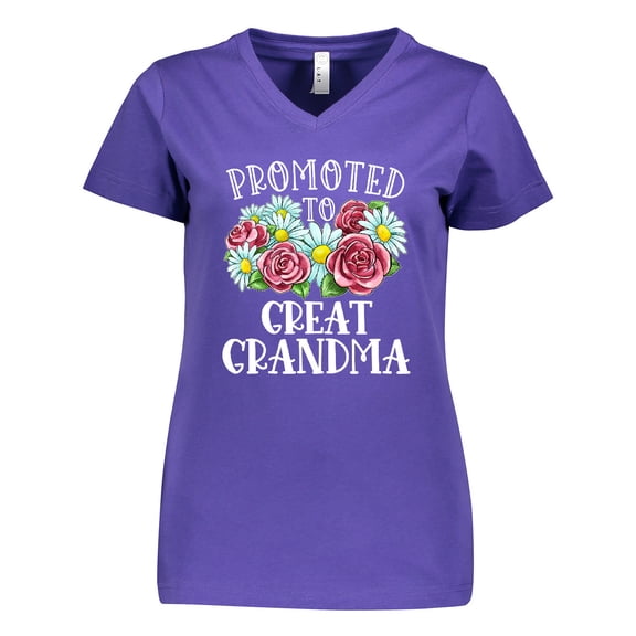 Inktastic Promoted to Great Grandma with Flowers Women's V-Neck T-Shirt