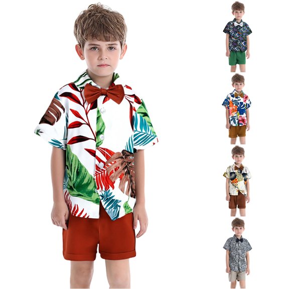 Infant Boys Suit Printed Short Sleeve Formal Waist Warm Comfortable Wedding for Boys Vacation Stylish Shorts Set