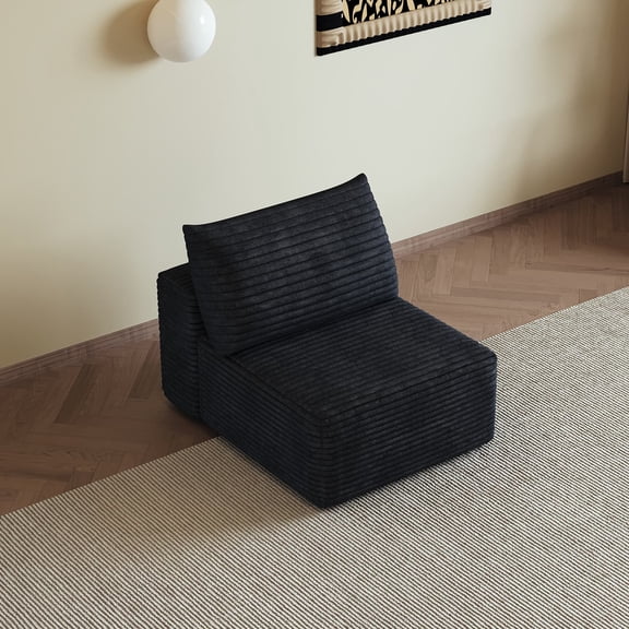 No Assembly Corduroy Chaise Lounge Sofa, Plush Cloud-Like Reversible Couch with Soft Fabric, Comfortable Sleeper Sofa for Living Room