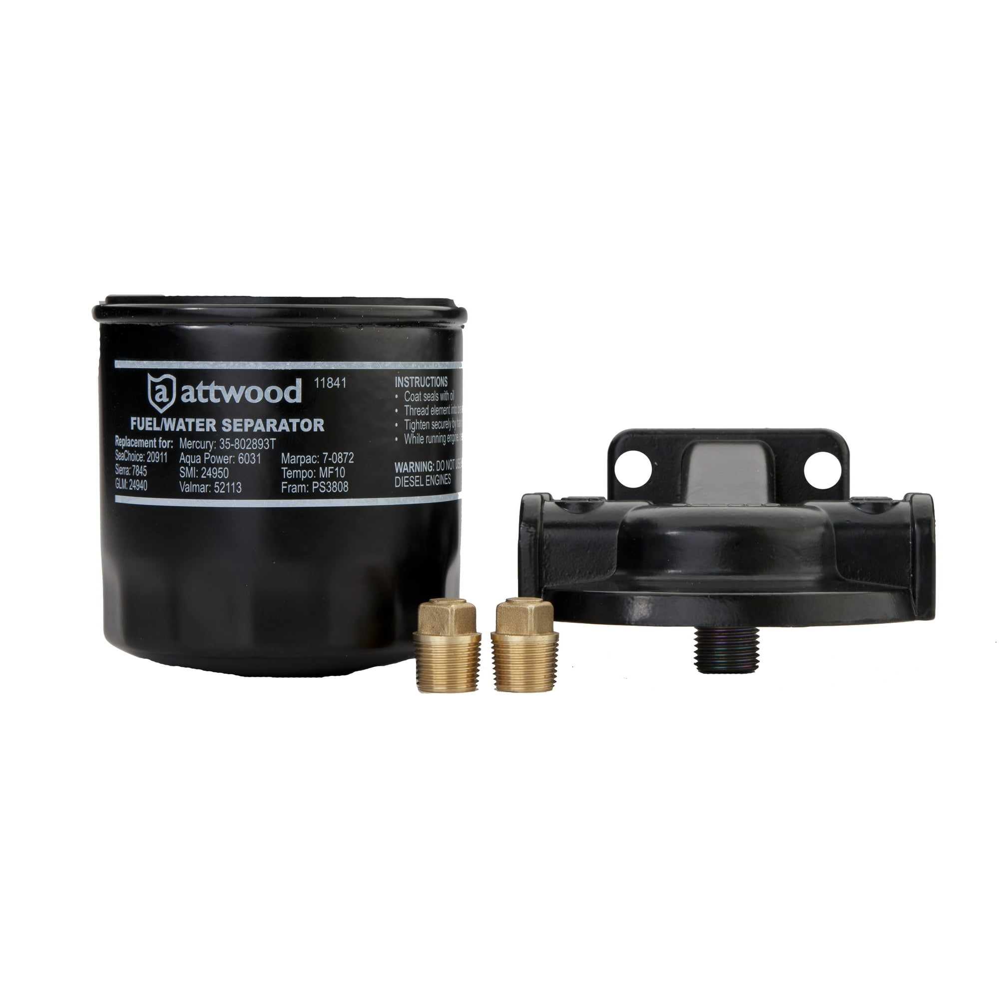 Attwood 11841-4 Universal 10-Micron Fuel/Water Separator Filter with Double Gasket